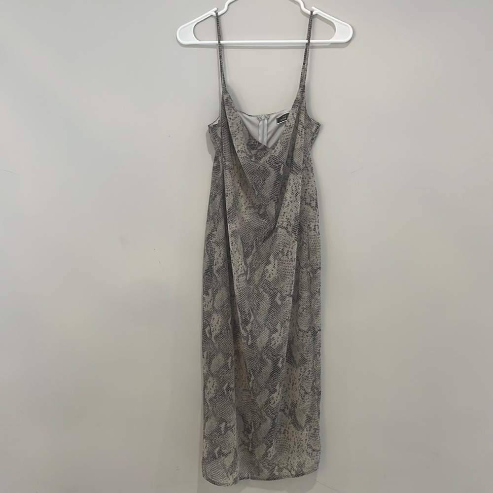Vici Collection: cowl neck midi slip dress- snake print